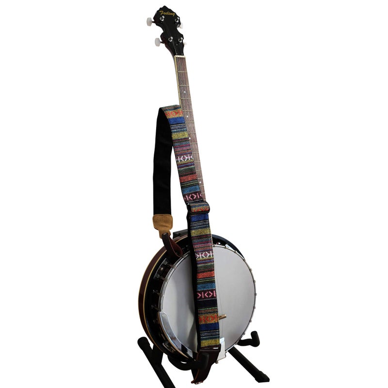 MUSIC FIRST Original Design, 2 inch width (5cm), Classic Country Style Yarn-dyed fabric & Genuine Leather Delux Banjo Strap, With 2 pieces of MUSIC FIRST Leather Strap Locker. (Classic Country Style) - Image 2